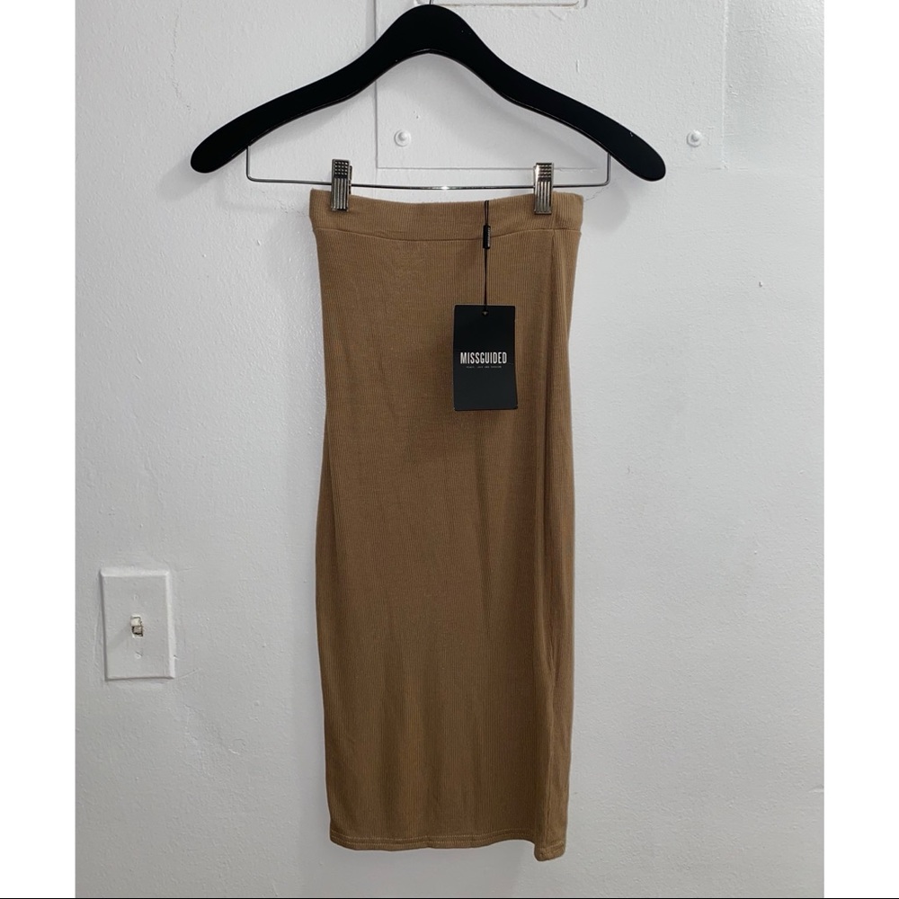 Missguided Rib Bodycon Midi Skirt - Camel